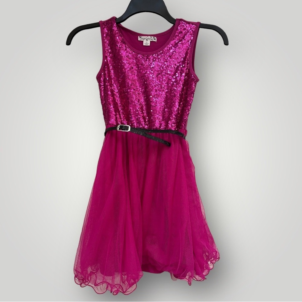 ⭐️ EUC Knitworks Girls Size 10 Pink Fun Sequin Flowy Party Dress